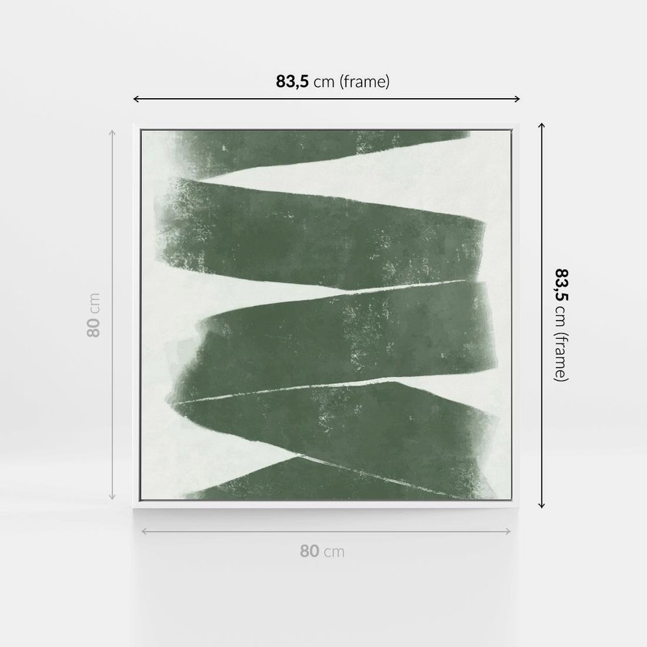 Obraz w ramie 80x80 - Zielone Refleksje - abstrakcja, zgaszony zielony kolor - rama biała