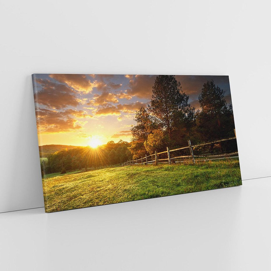 Obraz na płótnie 100x50 - Urok zachodu słońca na łące z drzewami - łąka, zachód