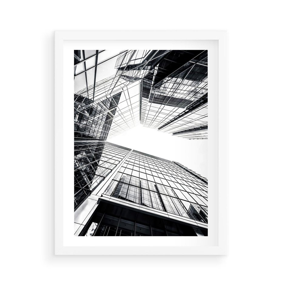 Plakat w ramie 50x70 - Wznoszący się Wysoko - architektura, wysoki wieżowiec - rama biała