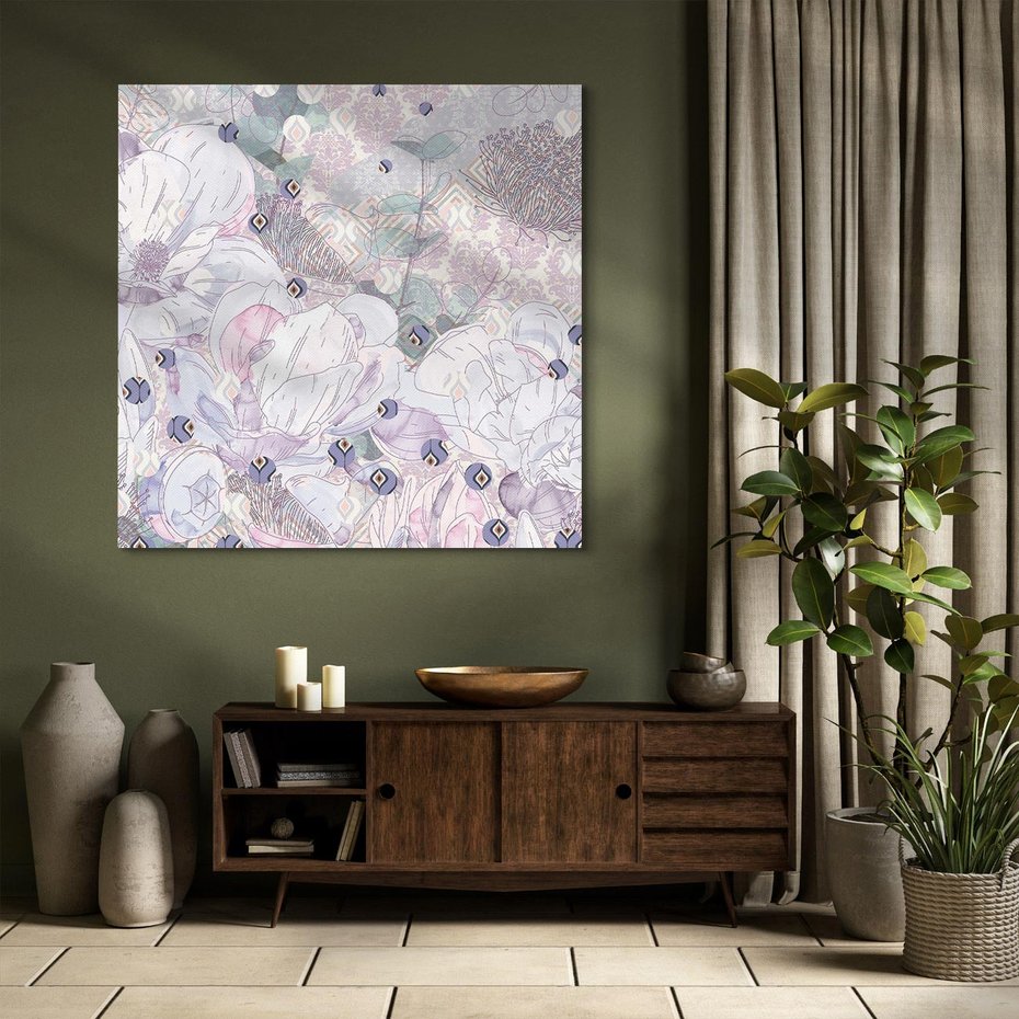 Obraz na płótnie 40x40 - Malowane oddechy istnienia - pomieszane tekstury, kwiatowe elementy