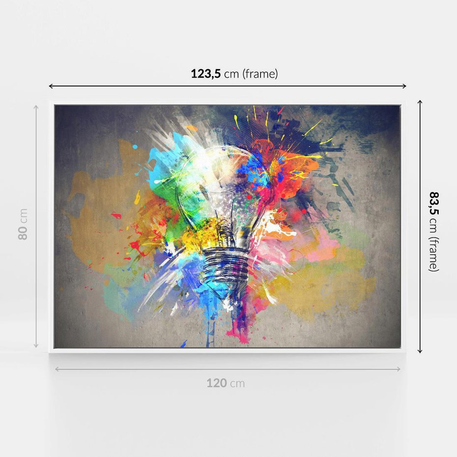 Obraz w ramie 120x80 - Kolory Kreatywnej Koncepcji - abstrakcyjna grafika, szkic żarówki - rama biała