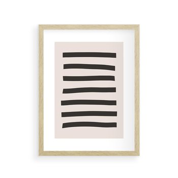 Plakat w ramie 50x70 - Strukturalna Rewolucja Form - minimalizm, czarne pasy - rama drewno