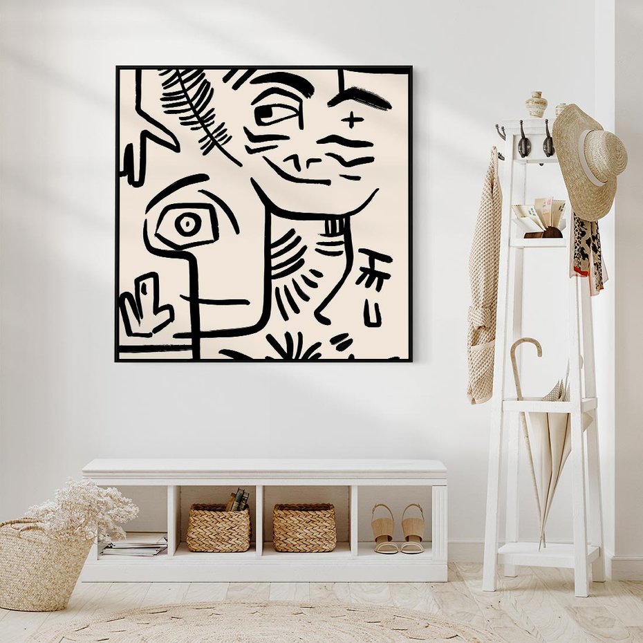 Obraz w ramie 50x50 - Ekspresyjne Odbicia Współczesności - abstrakcyjna grafika, minimalizm - rama czarna