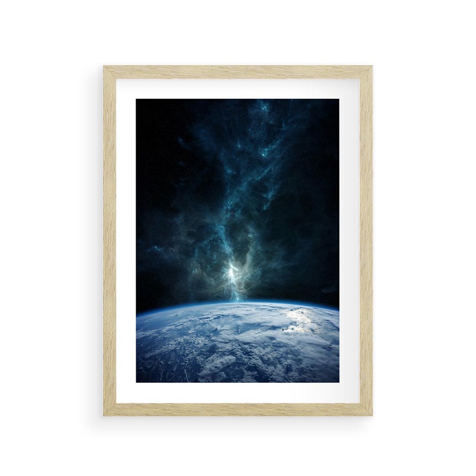 Plakat w ramie 30x40 - Wędrówka przez galaktyki - ziemia, kosmos - rama drewno