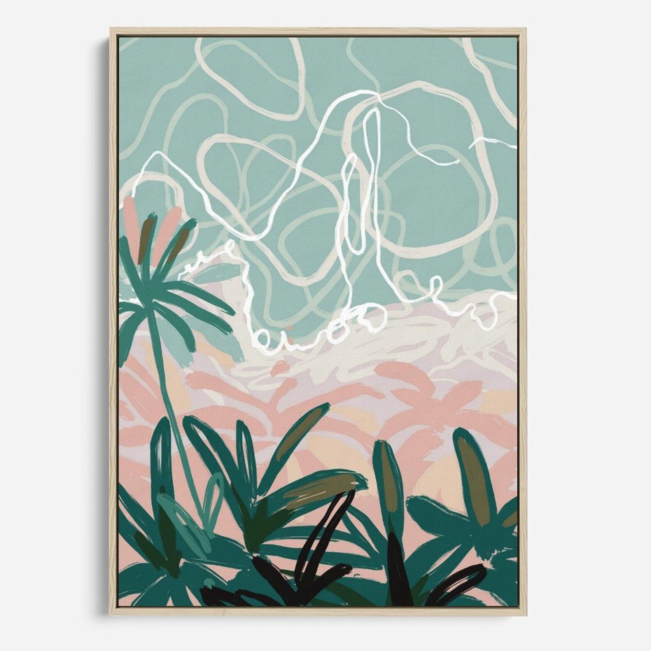 Obraz w ramie 50x70 - Rajski Stan - pastelowy krajobraz, nowoczesny plakat - rama drewno