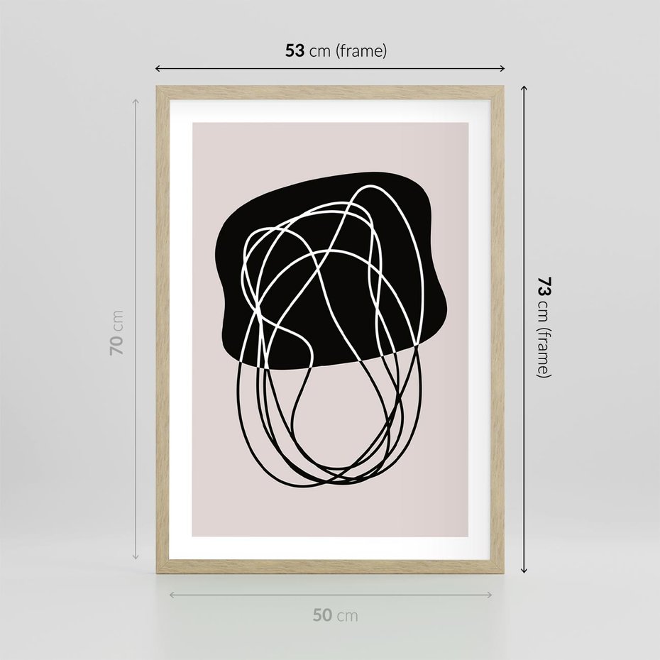 Plakat w ramie 50x70 - Abstrakcyjne Harmonie - abstrakcyjne szkicowane linie, minimalizm - rama drewno