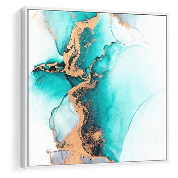 Obraz w ramie 80x80 - Elegancja i Subtelność - marmur, złoto - rama biała