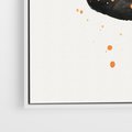 Obraz w ramie 50x70 - Impulsy Kreatywności - abstrakcyjna czarna plama, rozsiane pomarańczowe kropki - rama biała