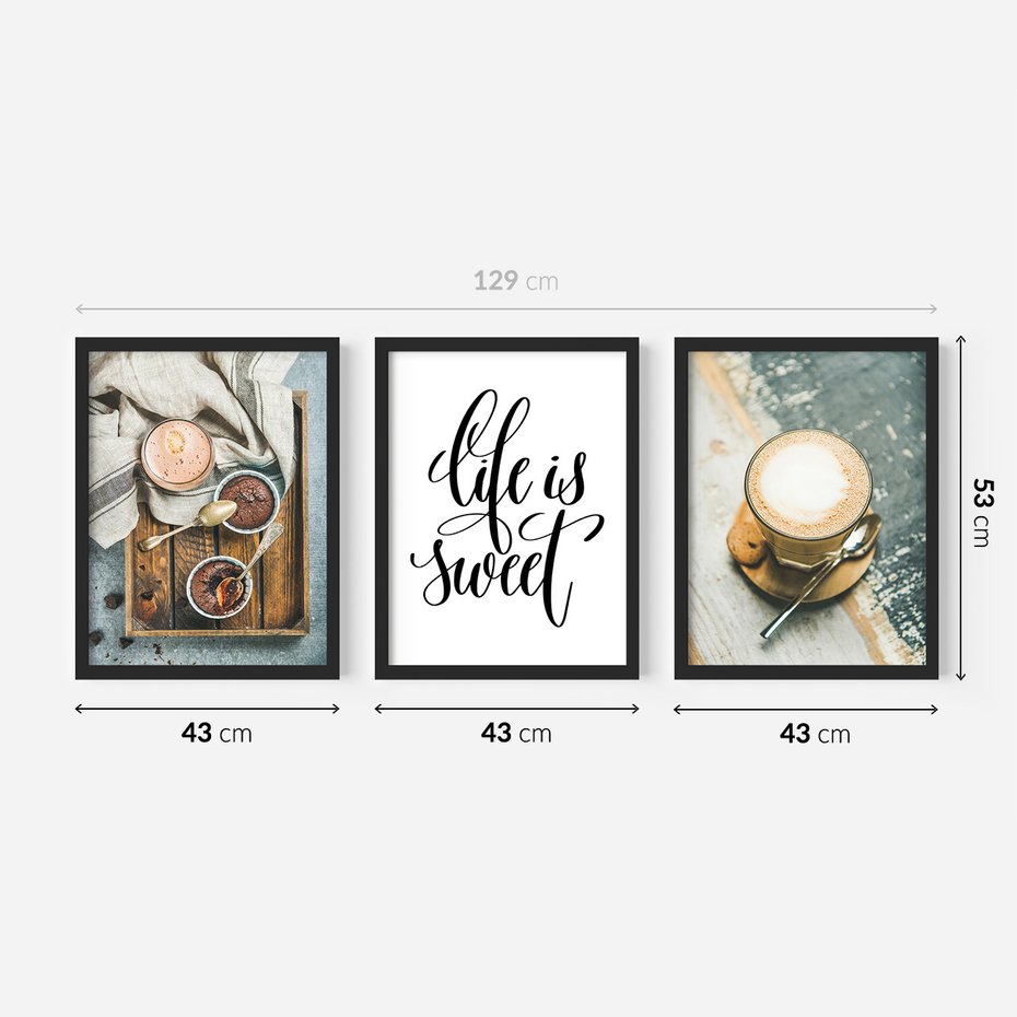 Zestaw obrazy w ramie 40x50 galeria - Kawa, napis, typografia, do, kuchni, kawiarni - rama czarna