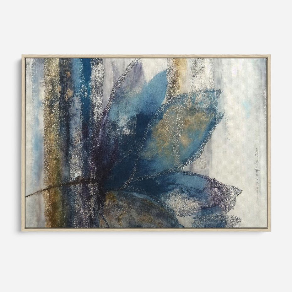 Obraz w ramie 120x80 - Tekstura Kwiatu - olejny obraz, niebieski kwiat - rama drewno