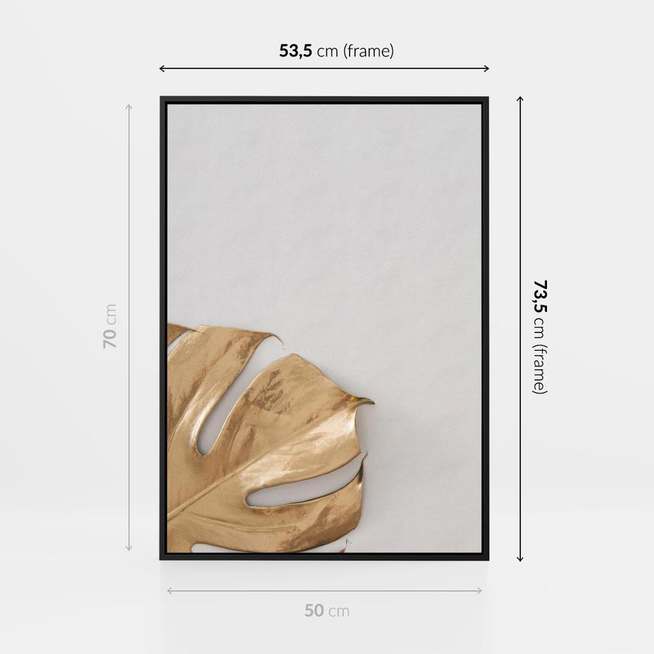 Obraz w ramie 50x70 - Natury Szlachetność - złote, liście - rama czarna