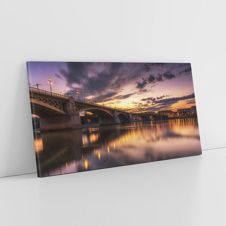 Obraz na płótnie 120x60 - Most nocą - Miasto nad rzeką - most, noc