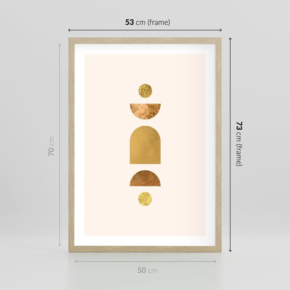 Plakat w ramie 50x70 - Abstrakcyjne Wzory - geometryczne złote kształty, tekstura - rama drewno