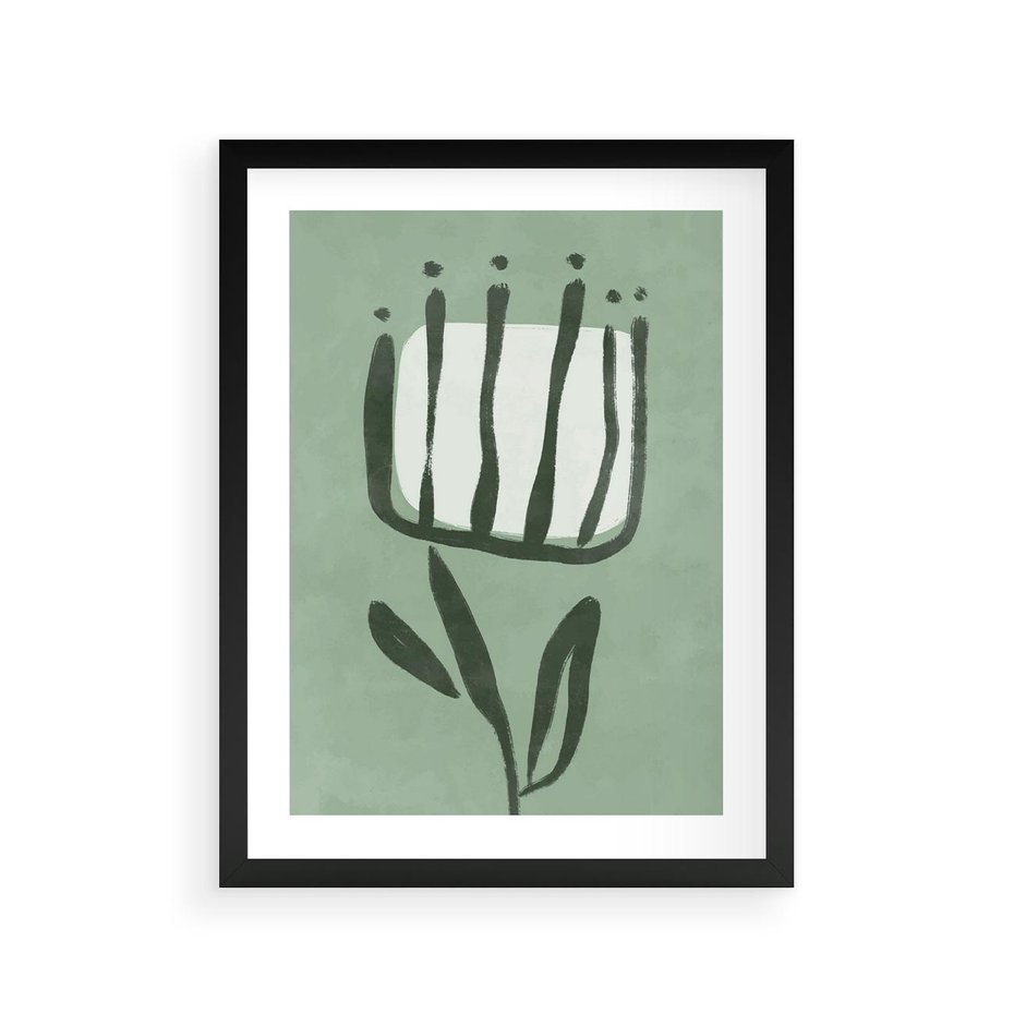 Plakat w ramie 30x40 - Objęcia Zieleni - zielona abstrakcja, zgaszona zieleń - rama czarna