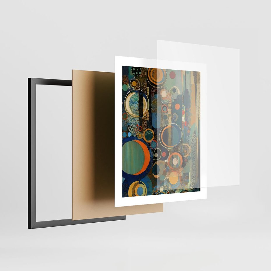 Plakat w ramie 40x50 - Wibracje Wymyślnych Form - abstrakcyjny obraz, mnogość kolorów - rama czarna