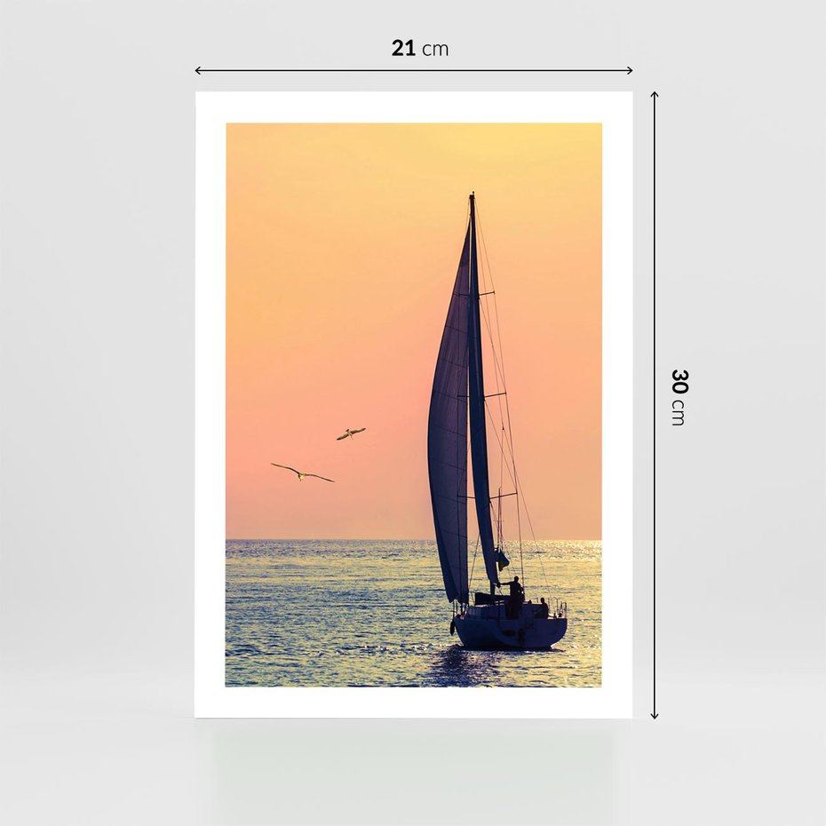 Plakat bez ramy 21x30 - Żaglówka na Horyzoncie - żaglówka, jacht