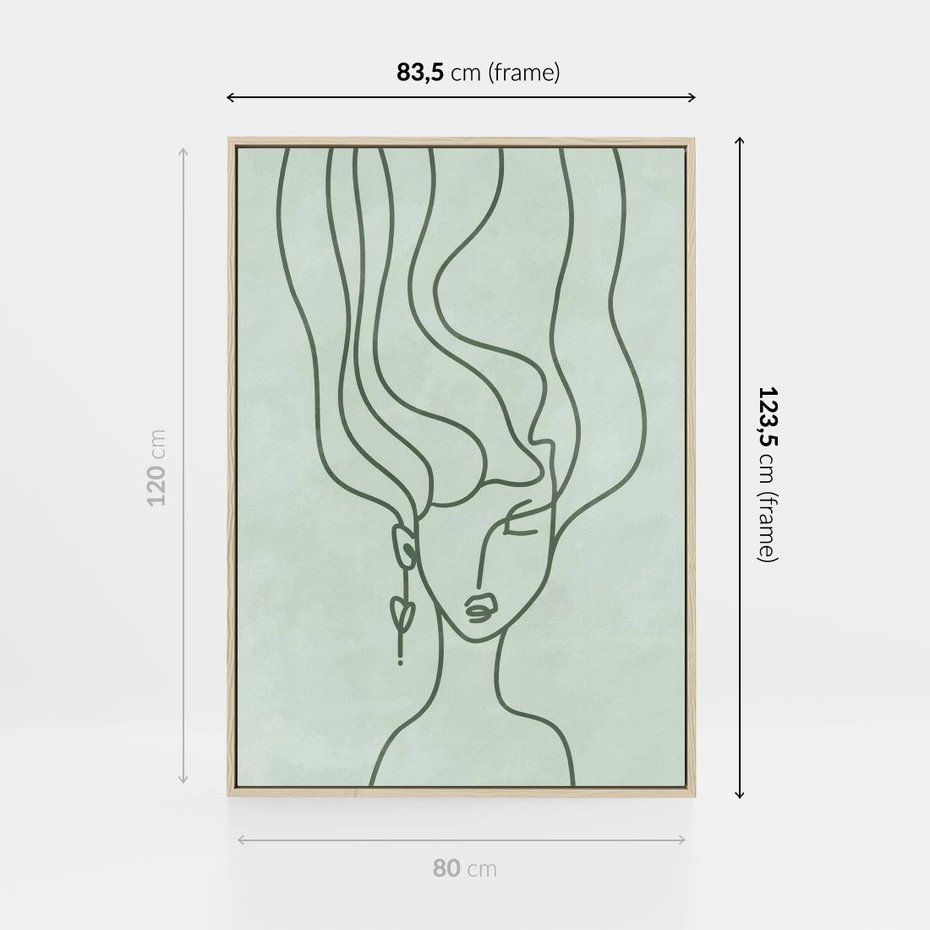 Obraz w ramie 80x120 - Spokojne Objęcia Natury - abstrakcja, zielony szkic - rama drewno