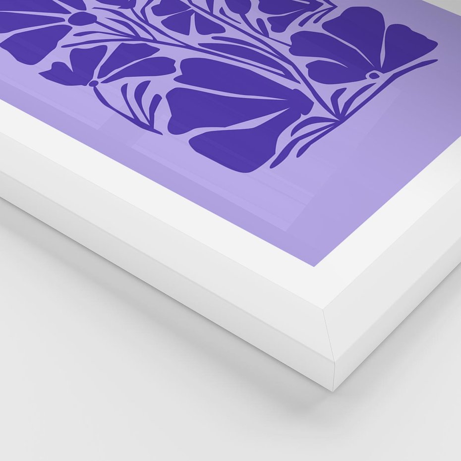 Plakat w ramie 50x70 - Migocące Boho Wibracje - kwiaty, energetyczne fioletowe tło - rama biała