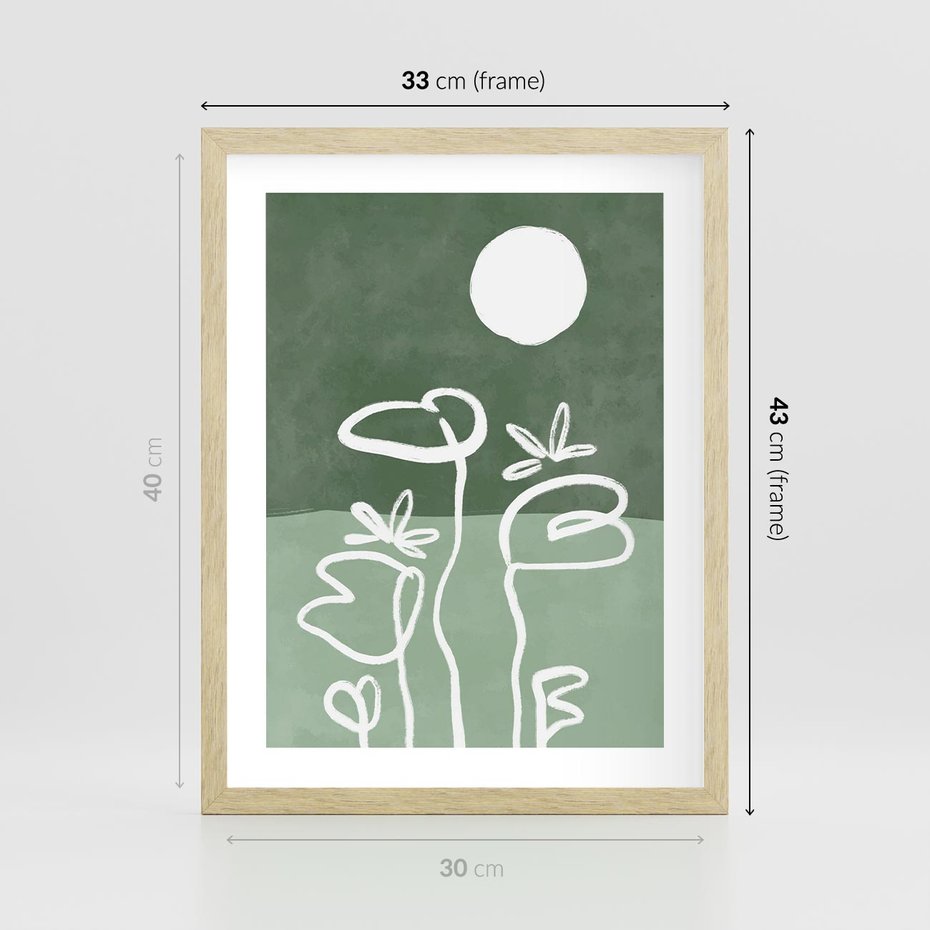 Plakat w ramie 30x40 - Wibracje Naturalnej Równowagi - zielony plakat, roślinne inspiracje - rama drewno