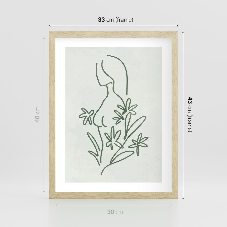 Plakat w ramie 30x40 - Odbicia Zielonego Raju - zielony odcień, abstrakcja - rama drewno