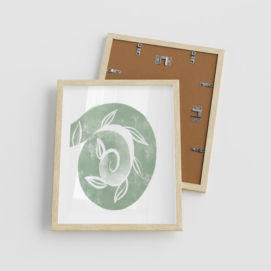 Plakat w ramie 40x50 - Zielony Świat Odpoczynku - abstrakcyjny zielony motyw, skandynawski design - rama drewno