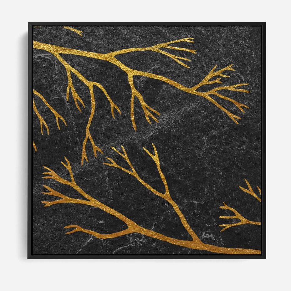 Obraz w ramie 50x50 - Marmurowe Drzewa Snu - złote gałęzie, drzewa - rama czarna