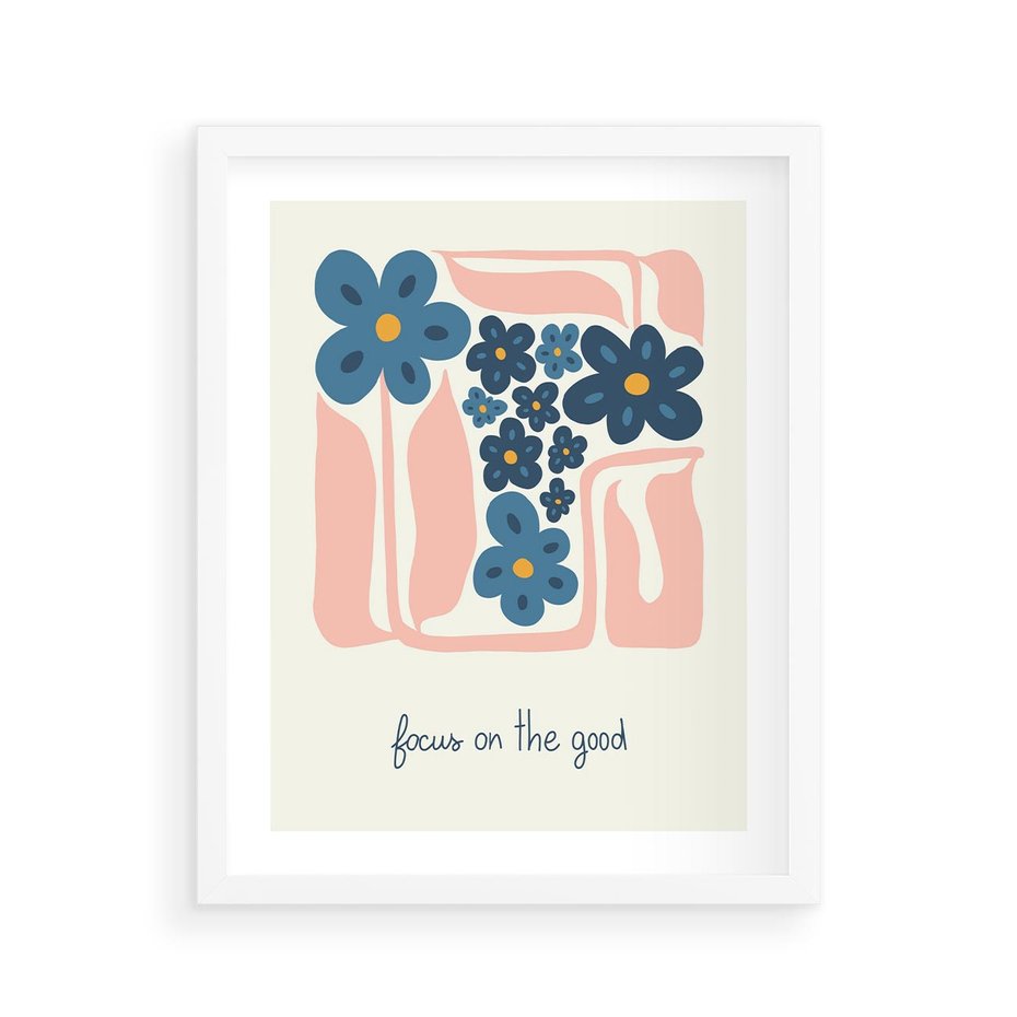 Plakat w ramie 40x50 - Linie kwiatowych marzeń - minimalistyczna kwiatowa kompozycja, pastelowe kolory - rama biała