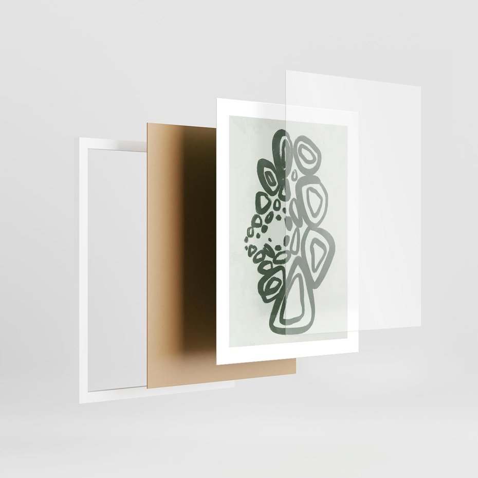 Plakat w ramie 30x40 - Migotliwe Widzenia Zieleni - zielona abstrakcja, zgaszona zieleń - rama biała