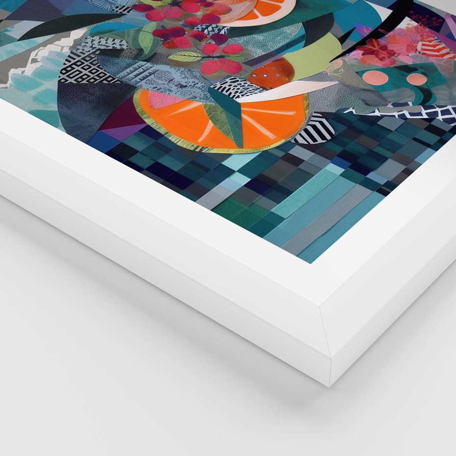 Plakat w ramie 40x50 - Migocące Widoki Harmonii - abstrakcyjny obraz, jak picasso - rama biała