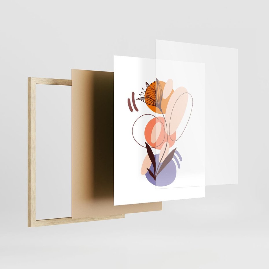 Plakat w ramie 40x50 - Kwiatowa Impresja - abstrakcyjna sztuka, plamy - rama drewno