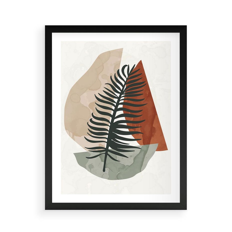 Plakat w ramie 50x70 - Czarna Palma w Brązowej Abstrakcji - grafika, akwarela - rama czarna