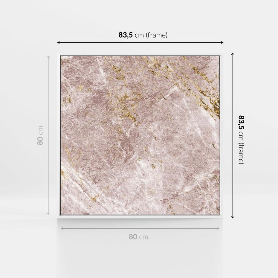 Obraz w ramie 80x80 - Wyjątkowa Stylizacja - marmur, złoto - rama biała