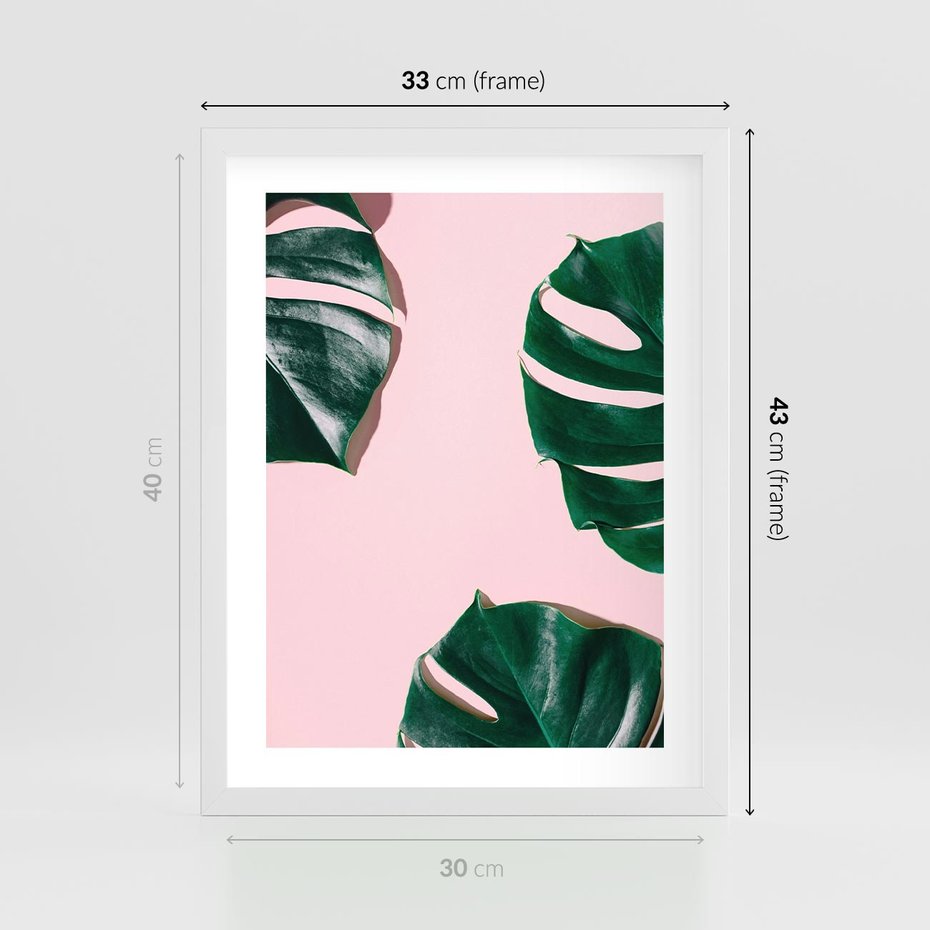 Plakat w ramie 30x40 - Siła Natury - liście, monstera - rama biała