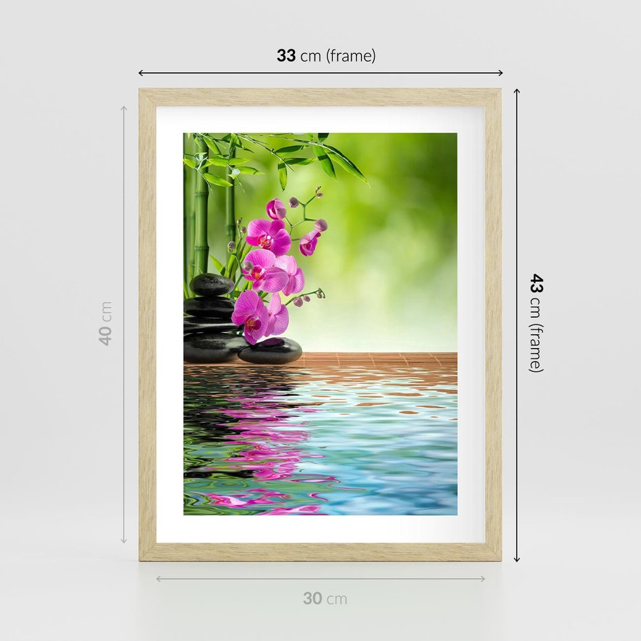 Plakat w ramie 30x40 - Oaza Storczyka i Wody - spa, storczyk - rama drewno