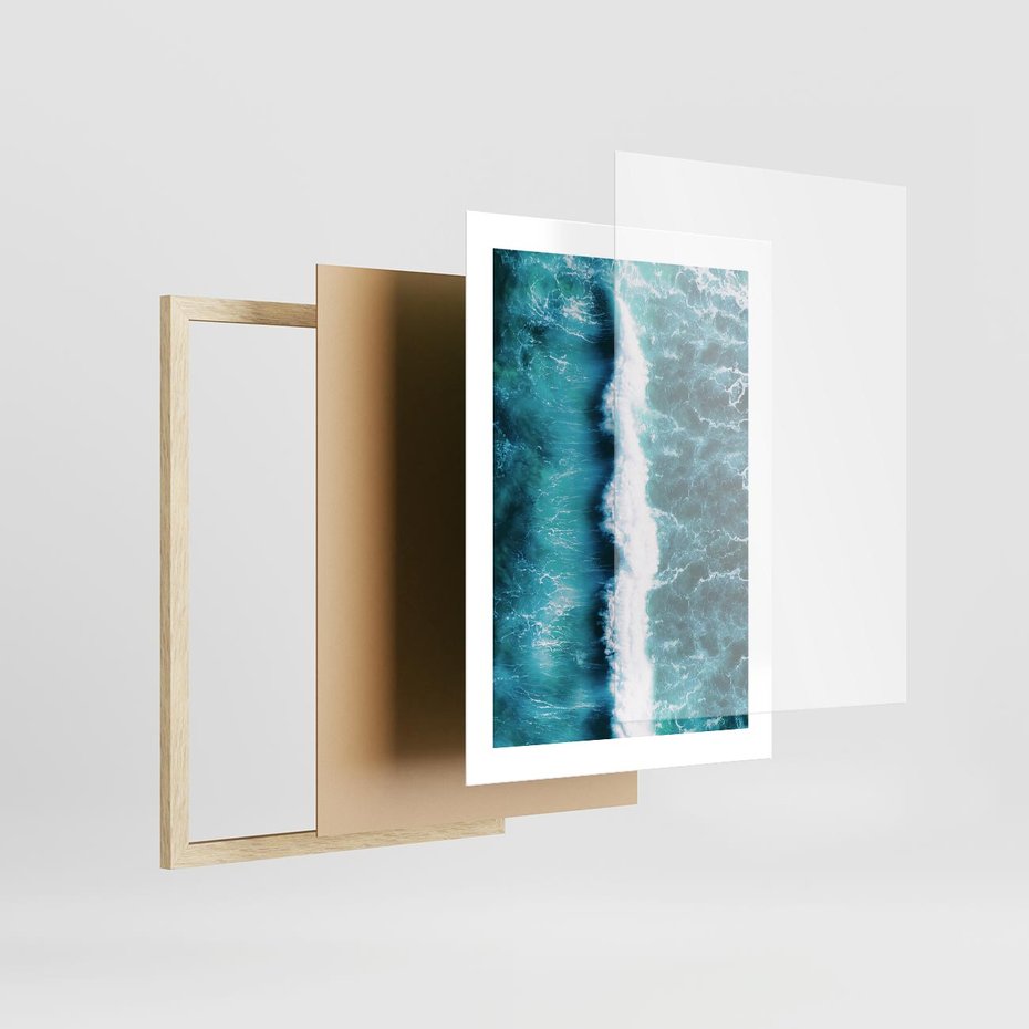 Plakat w ramie 30x40 - Błękitna Siła Oceanu - fale, ocean - rama drewno