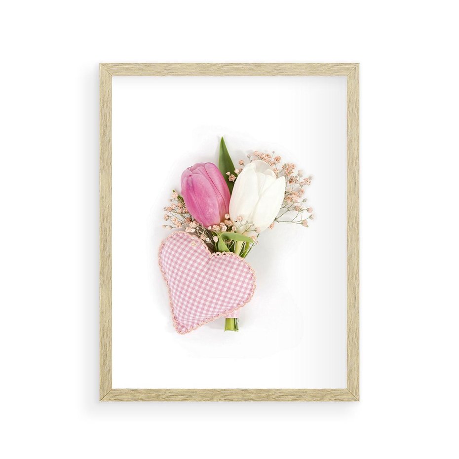 Plakat w ramie 30x40 - Kolorowa Harmonia - kwiaty, bukiet - rama drewno