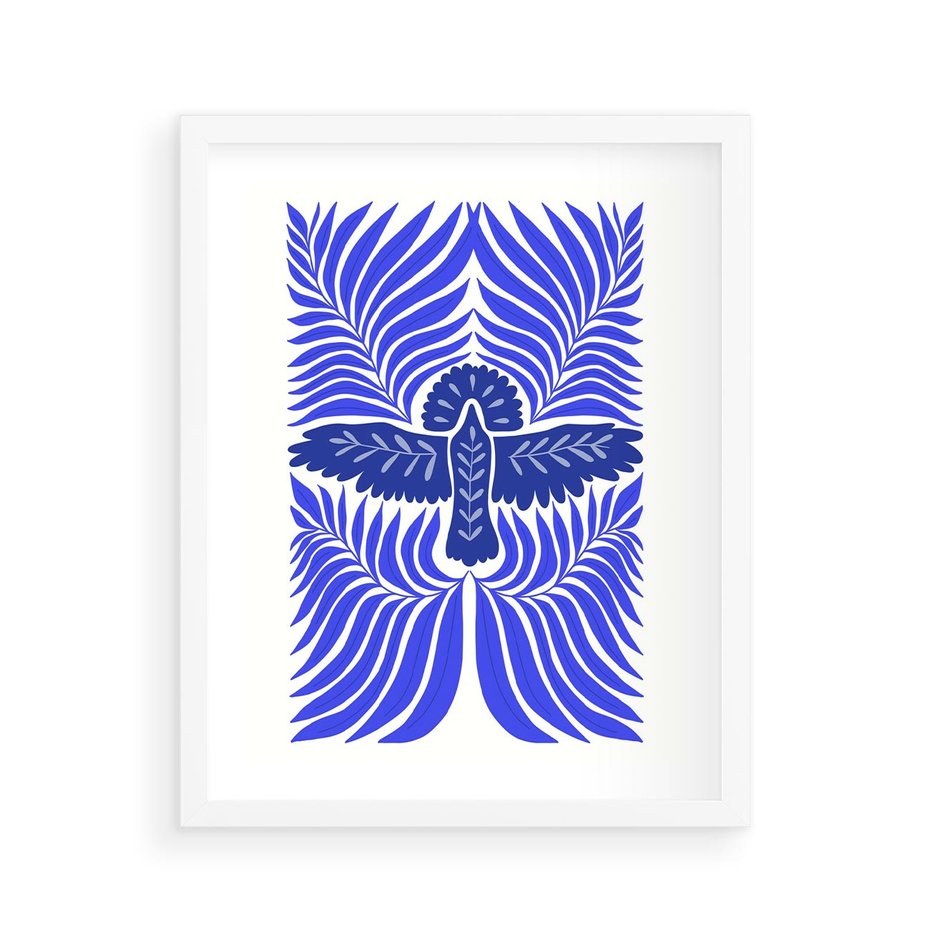 Plakat w ramie 40x50 - Etniczne Rekwizyty - etniczne roślinne wzory, granat - rama biała