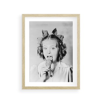 Plakat w ramie 40x50 - Pyszny Deser - retro zdjęcie, czarno białe - rama drewno