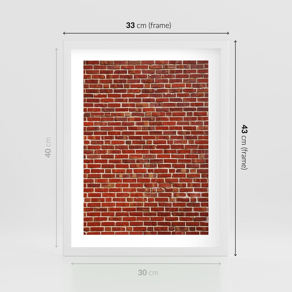 Plakat w ramie 30x40 - Mur z Cegieł - cegły, mur - rama biała