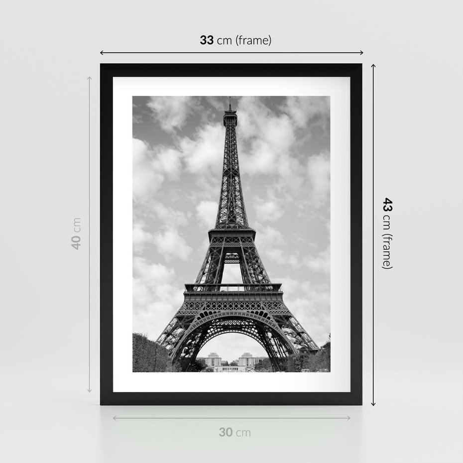 Plakat w ramie 30x40 - Nocna panorama Paryża z wieżą Eiffla - Eiffla, Paryż - rama czarna