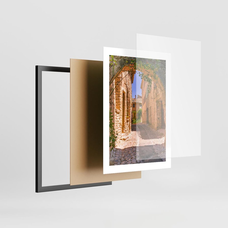 Plakat w ramie 30x40 - Malownicza uliczka w perspektywie - uliczka, perspektywa - rama czarna