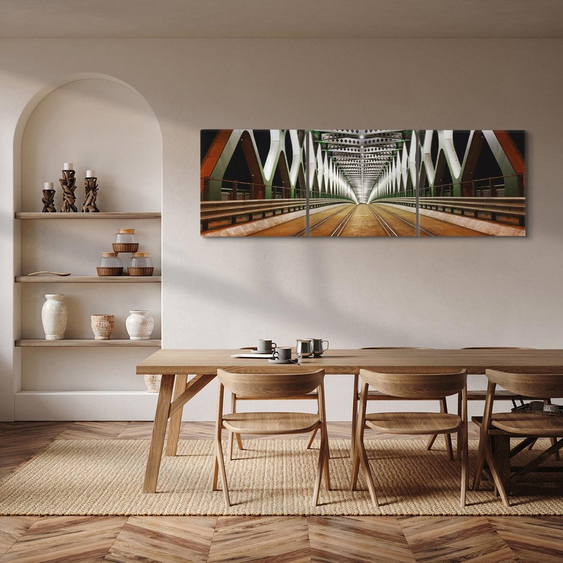 Obraz na płótnie 120x40 - Most kolejowy w nocy - most, kolej