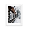 Plakat w ramie 30x40 - Cicha Zima - zima, domek w górach - rama biała