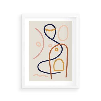 Plakat w ramie 40x50 - Mgnienie Oka - abstrakcja w stylu picasso, beżowe tło - rama biała