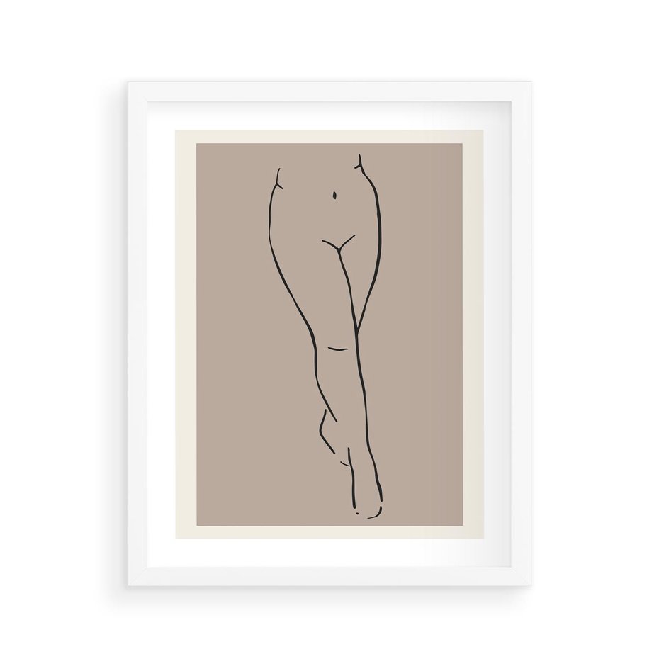 Plakat w ramie 40x50 - Intrygujące Szkice - mnimalistyczny akt kobiecy, beżowa tonacja - rama biała
