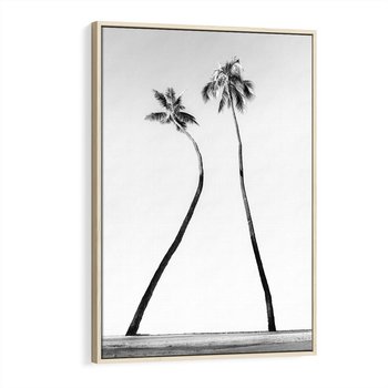 Obraz w ramie 50x70 - Samotne Palmy - czarno biała fotografia, dwie samotne palmy - rama drewno