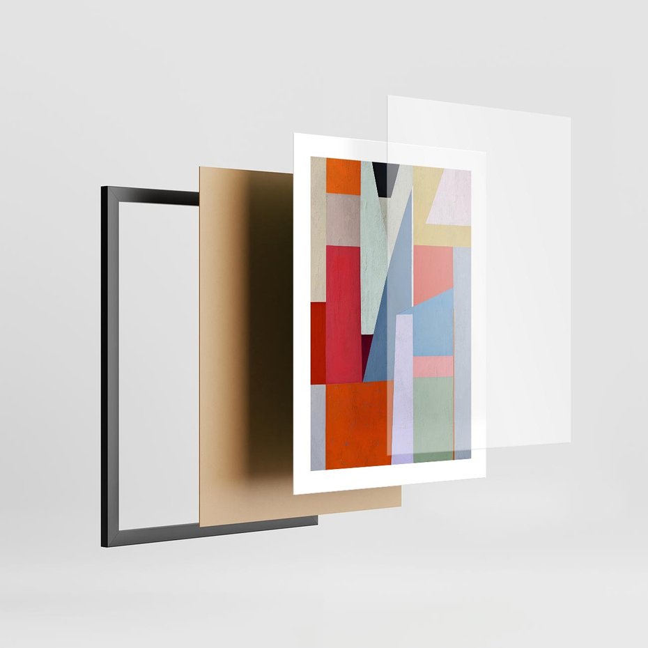 Plakat w ramie 30x40 - Migotliwe Nastroje Kształtów - różne geometryczne formy, olejny obraz - rama czarna