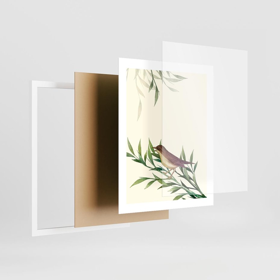 Plakat w ramie 40x50 - Roślinne Nastroje - japońska sztuka, ptak - rama biała
