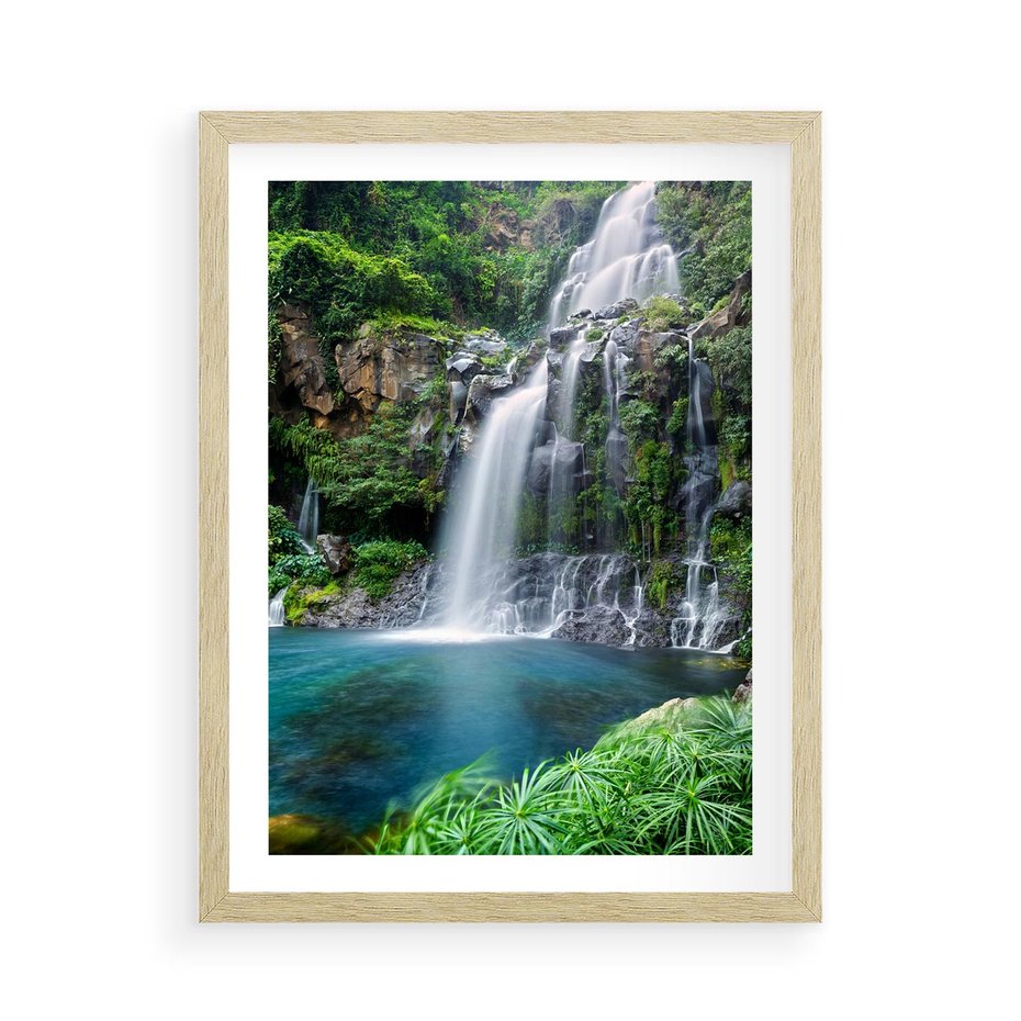 Plakat w ramie 50x70 - Tropikalny Wodospad - wodospad, tropikalny - rama drewno