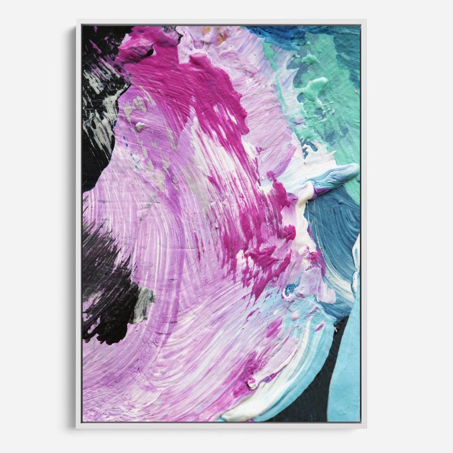 Obraz w ramie 50x70 - Kolorowy rój wyobraźni - rozlane kolorowe farby olejne, abstrakcja - rama biała